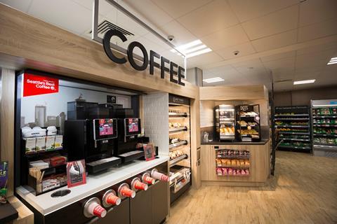 The store features self-serve coffee, porridge and soup stations.